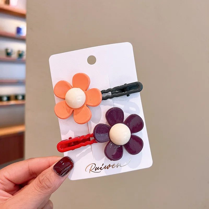 2Pcs/set Kawaii Cute Flower Barrettes Hairpins 2023 New Mother Kids Hair Pin Clips Headband for Baby Girls Children Accessories