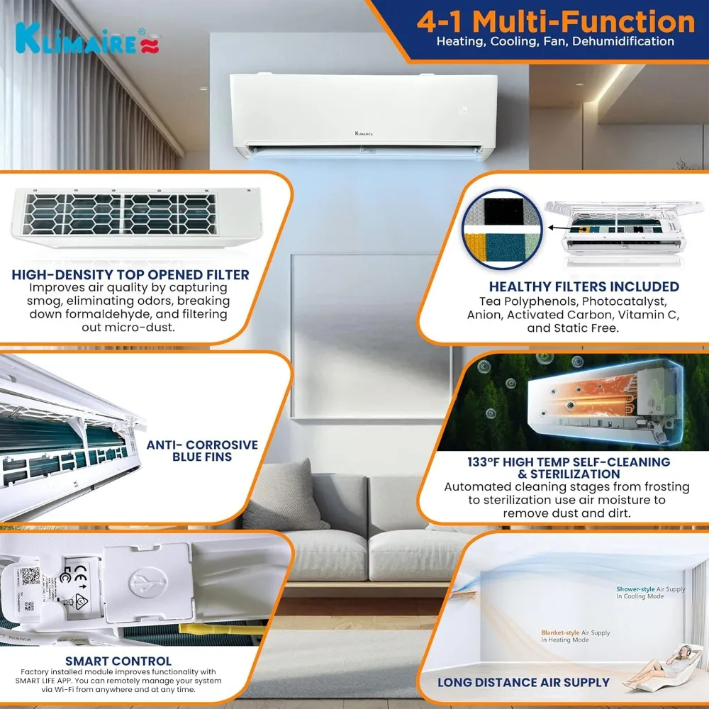 12,000 BTU 23 SEER2 Wall Mounted Ductless Mini Split Inverter A/C Heat Pump System w/ 16’ Installation Kit 3