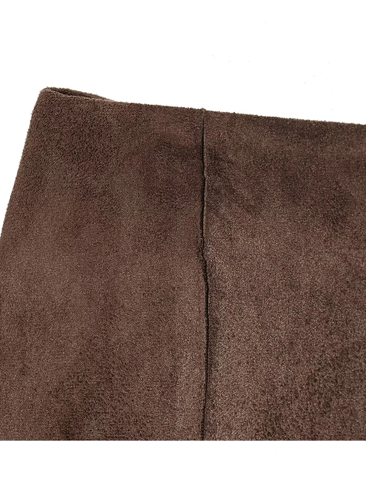 High Waist Suede Skirt Women's Spring Autumn Long Skirt Casual Asymmetrical Hem Ruffles Midi Skirts For Women 2026 New ﻿