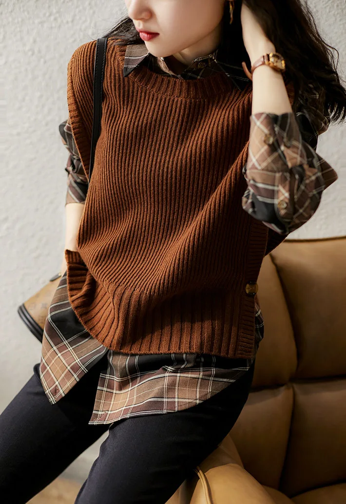 

Cashmere Sweater Vest Women O-Neck Solid Casual Chic Fashion Autumn Winter Sleeveless Sweaters Tops