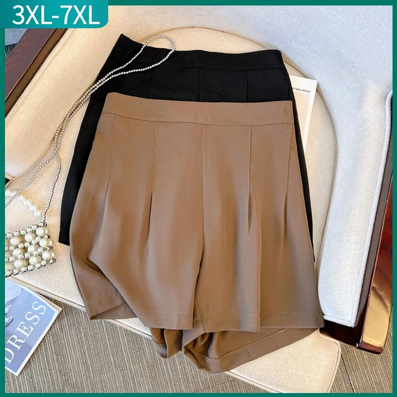 

New 2022 Summer Plus Size Women Shorts For Women Large Size khaki Black Cotton Fold Wide leg Shorts 3XL 4XL 5XL 6XL 7XL