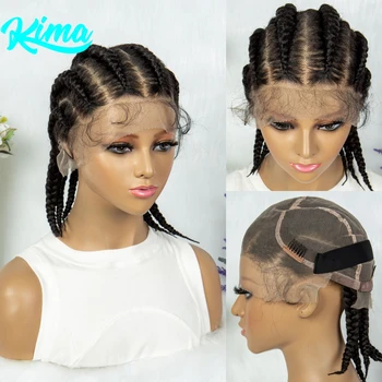 14Inch Synthetic Full Lace Braided Wigs Cornrow Braids with Baby Hair Lace Frontal Handmade Twisted Braids Wigs for Black Women