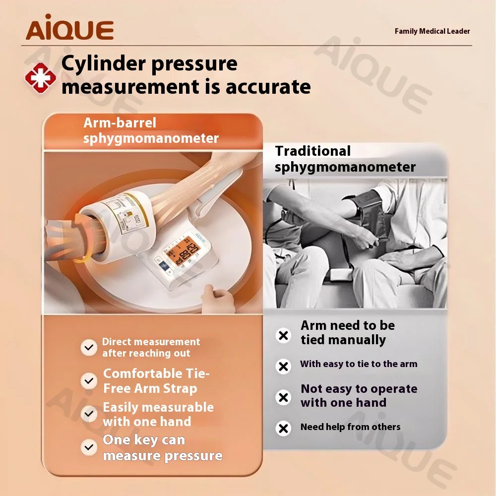 AiQUE Tunnel-Type Blood Pressure Monitor Digital Arm Tensiometer Medical Measure Device 198 Sets Memory Pressure Tonometer