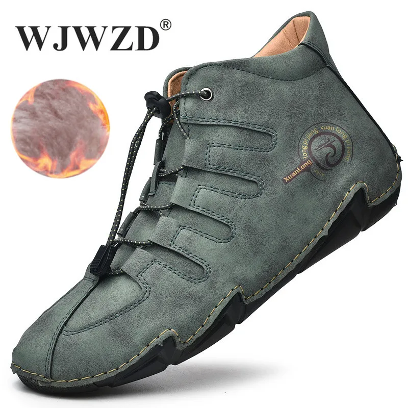 Leather Men Boots Winter Plush Super Warm Snow Boots Men Winter Casual Shoes Luxury Sneakers High Top Western Cowboy Ankle
