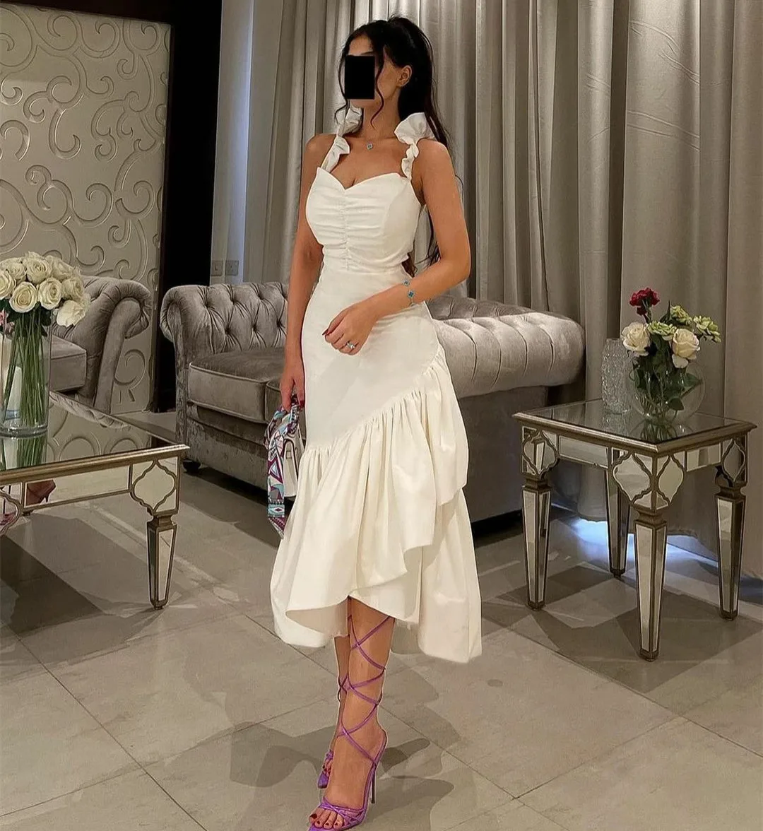 

BridalAffair, винтажные Короткие вечерние платья цвета слоновой кости с оборками, плиссированные платья-футляры длиной ниже колена для выпускного вечера для женщин