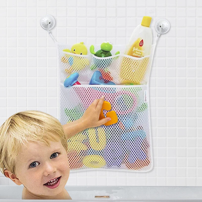 Filet de rangement de jouets de bain pour bébé, filet de rangement avec ventouses  fortes, sac à jouets, organisateur de salle de bain pour enfants en bas âge