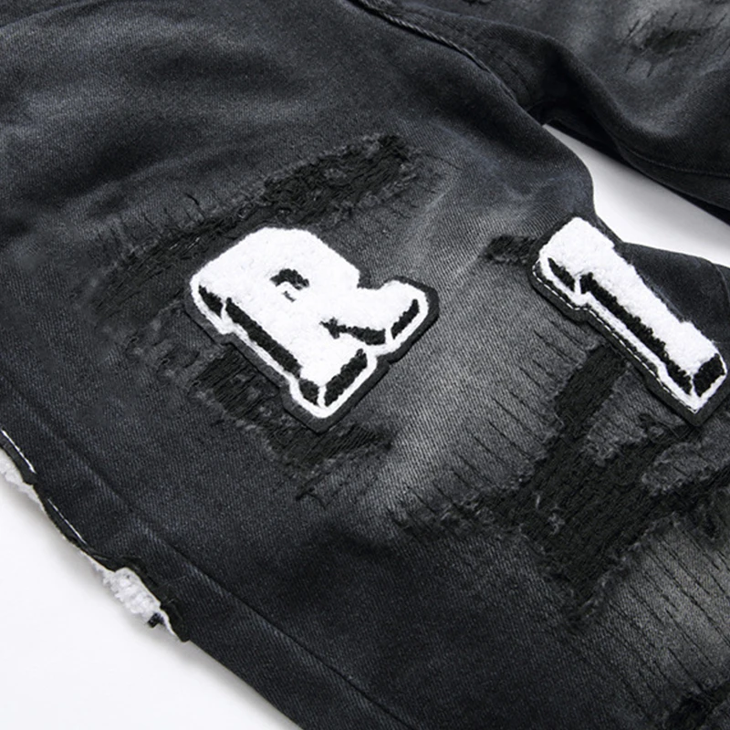 2024 new Men's jeans 3529 vintage black jeans ripped trend stretch slim fashion pants men's pants