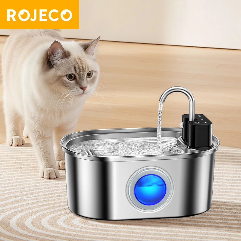 ﻿ROJECO 3.2L Stainless Steel Cat Water Fountain Wireless Sensor Smart Automatic Dog Water Dispenser Drinking Fountain 4000mAh