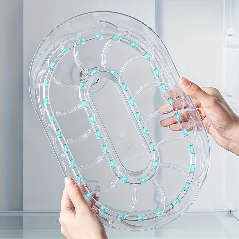 [Space-saving design]360&deg; Rotating Refrigerator Shelf-Long, rectangular removable storage tray