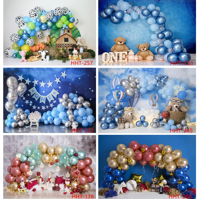 SHENGYONGBAO Personalized Decoration Colorful Balloon Illustration Background Newborn Baby Birthday Photography Backdrops  FSS-1