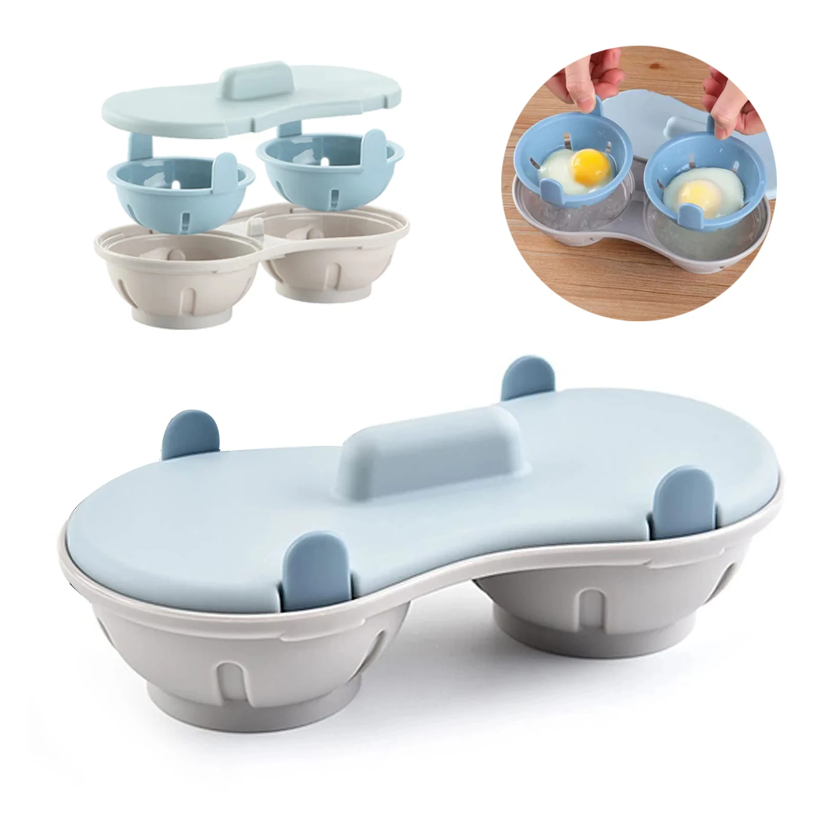 Silicone Egg Cooker 2 Cavity Microwave Egg Poacher for Boiled Eggs and Poached Eggs Kitchen Cooking Gadgets Poached Cups egg poacher silicone egg poacher