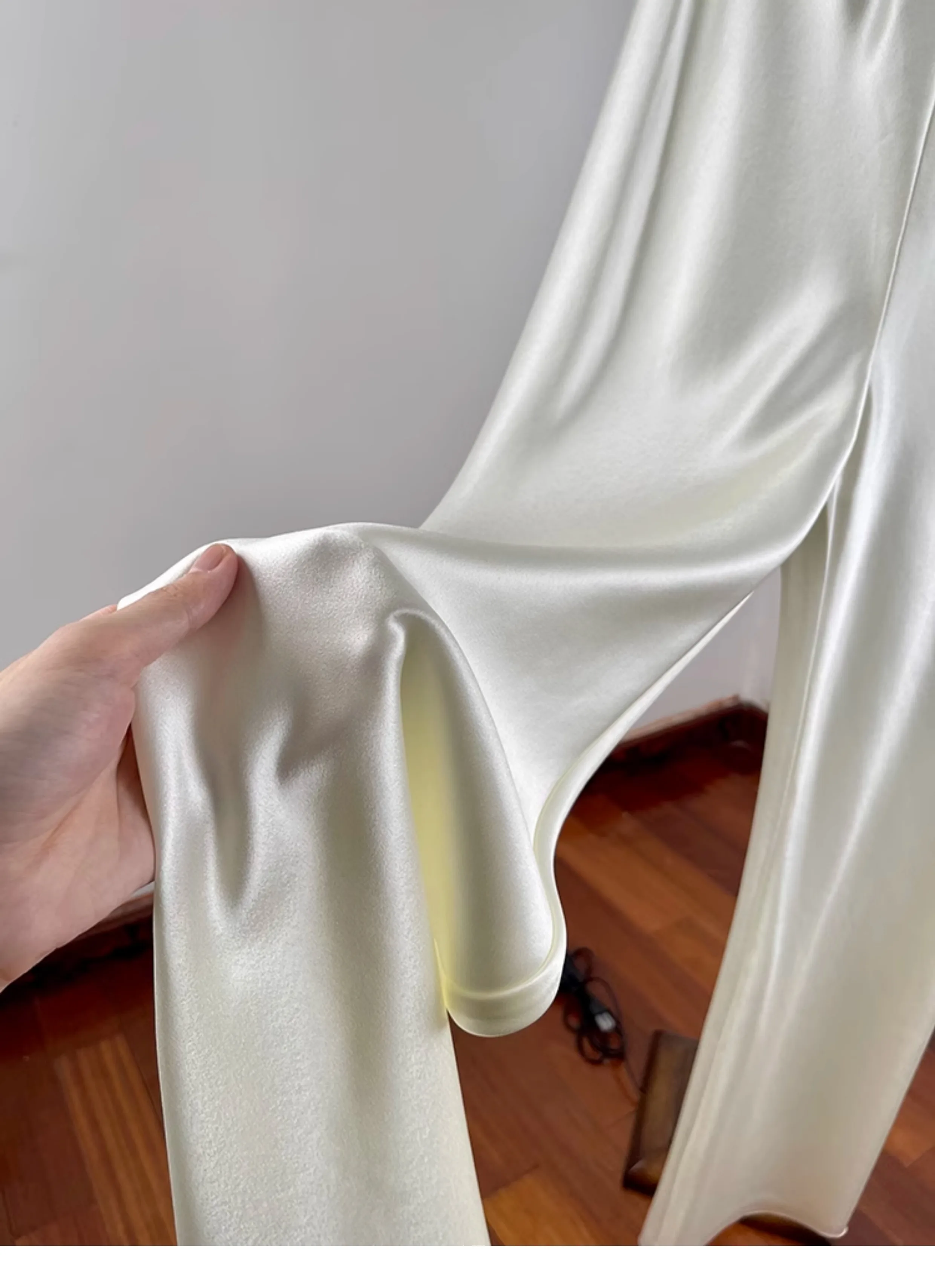 Minimalist and laid-back acetate satin straight-leg casual pants for women! Comfortable air pants, wide-leg pants, floor-length