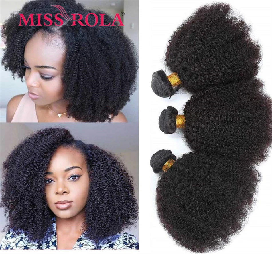 Miss Rola Brazilian Afro Kinky Curly Hair Weave Bundles 100% Human Hair Natural Black Curly Hair Extension Remy Double Wefts