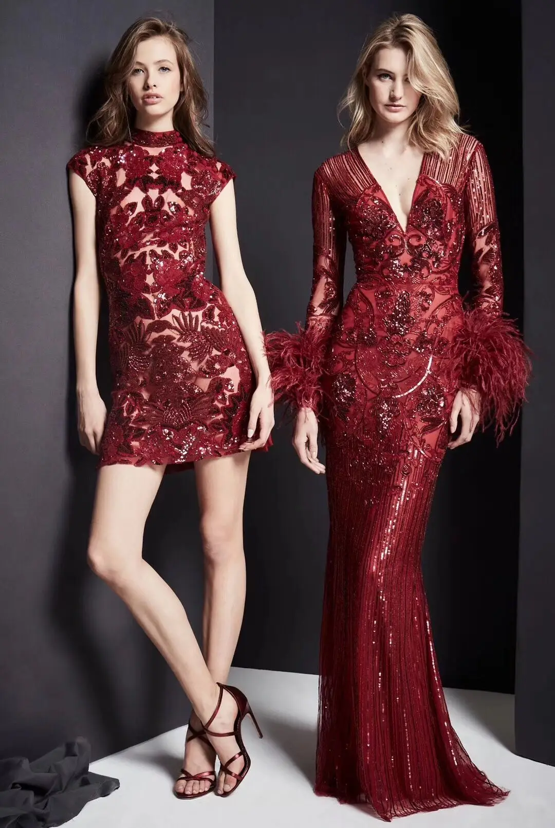 Nuovo Arrivo Zuhair Murad Collo Alto Rosso Scuro Bead Lunghezza Corta Muslimedos De Fiesta Muslimex Arrags Cnaw