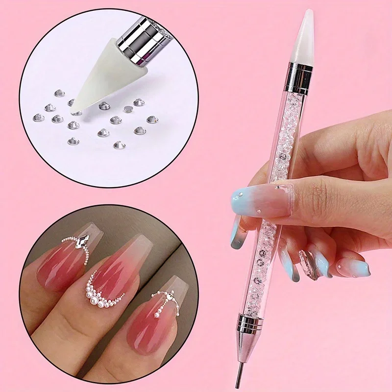 Nails Art Brush For Manicure Double Head Point drill pen Dot Painting Point Pen Rhinestone Picker Wax Pencil Crystal Handle Tool 3