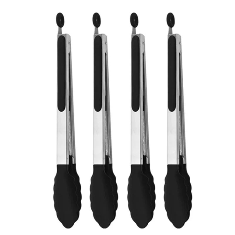 8inch Silicone Kitchen BBQ Tongs Stainless Steel Locking Cooking Tongs Silicone Tips Non-Slip Cooking