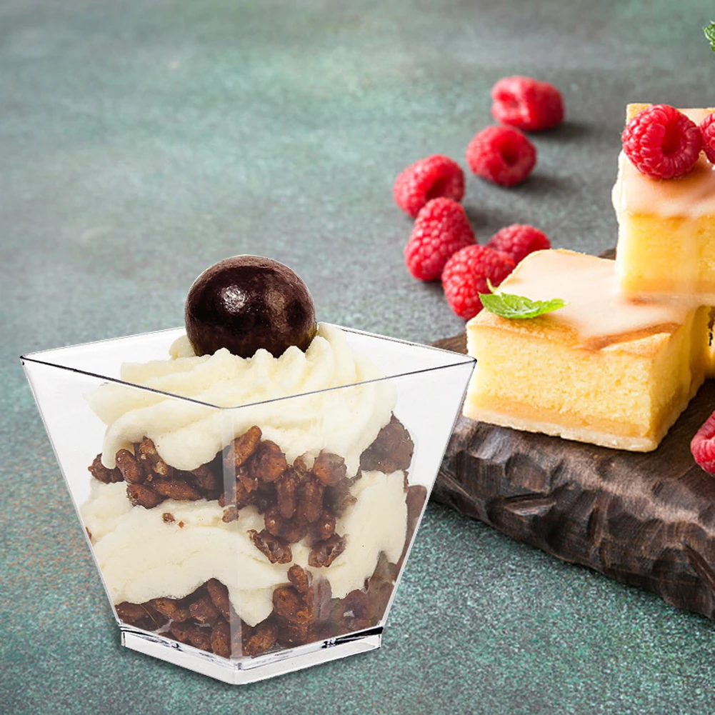 50 Pack 2oz Mini Square Dessert Cups with Spoons – Clear Disposable Plastic Parfait App... - SKU CCL60929 - UGI Packaging