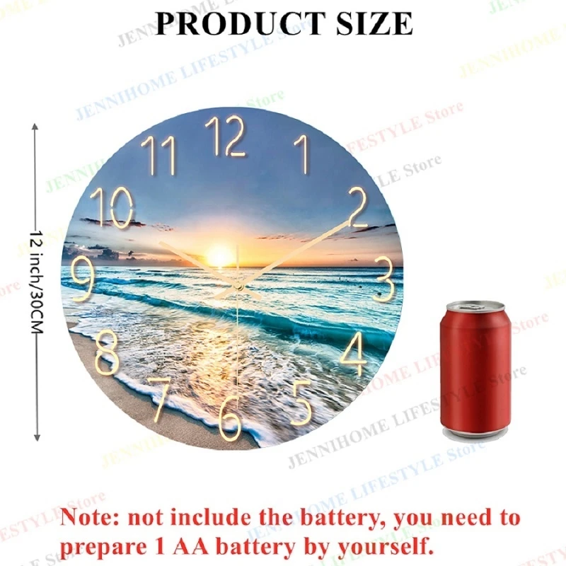 Beach Wall Clock Wall Art Clock Luxury Marble Watch Wall Mount Mechanic Clock Frameless Clock Wall Decor for Living Room Kitchen 6
