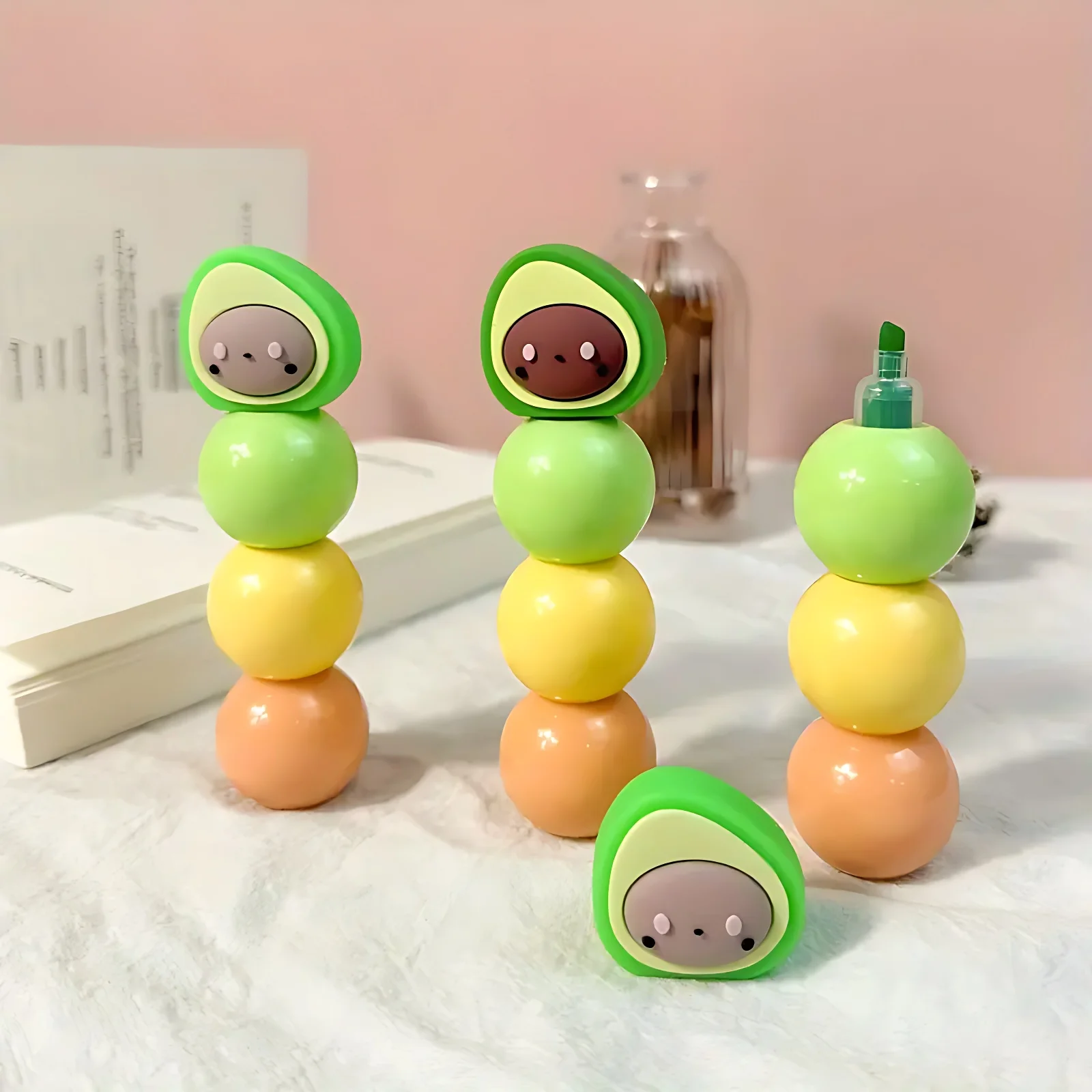 Avocado-Themed Highlighter Set - Fun Cartoon Graffiti Markers, 3 Colors