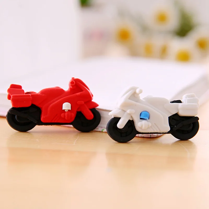 Pencil Eraser Retractable Eraser Kneadable Eraser Biscuit Eraser Plasticine Eraser 3 Pieces/lot Creative Cartoon Motorcycle Shape Eraser Cute Student Stationery Christmas Prize Reward Kawaii Eraser