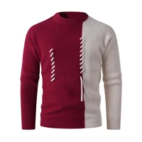 Thickened Casual Men's Knitted Sweater round Neck Pullover Bottoming Shirt Fashion Color Block Design Winter Season Menswear