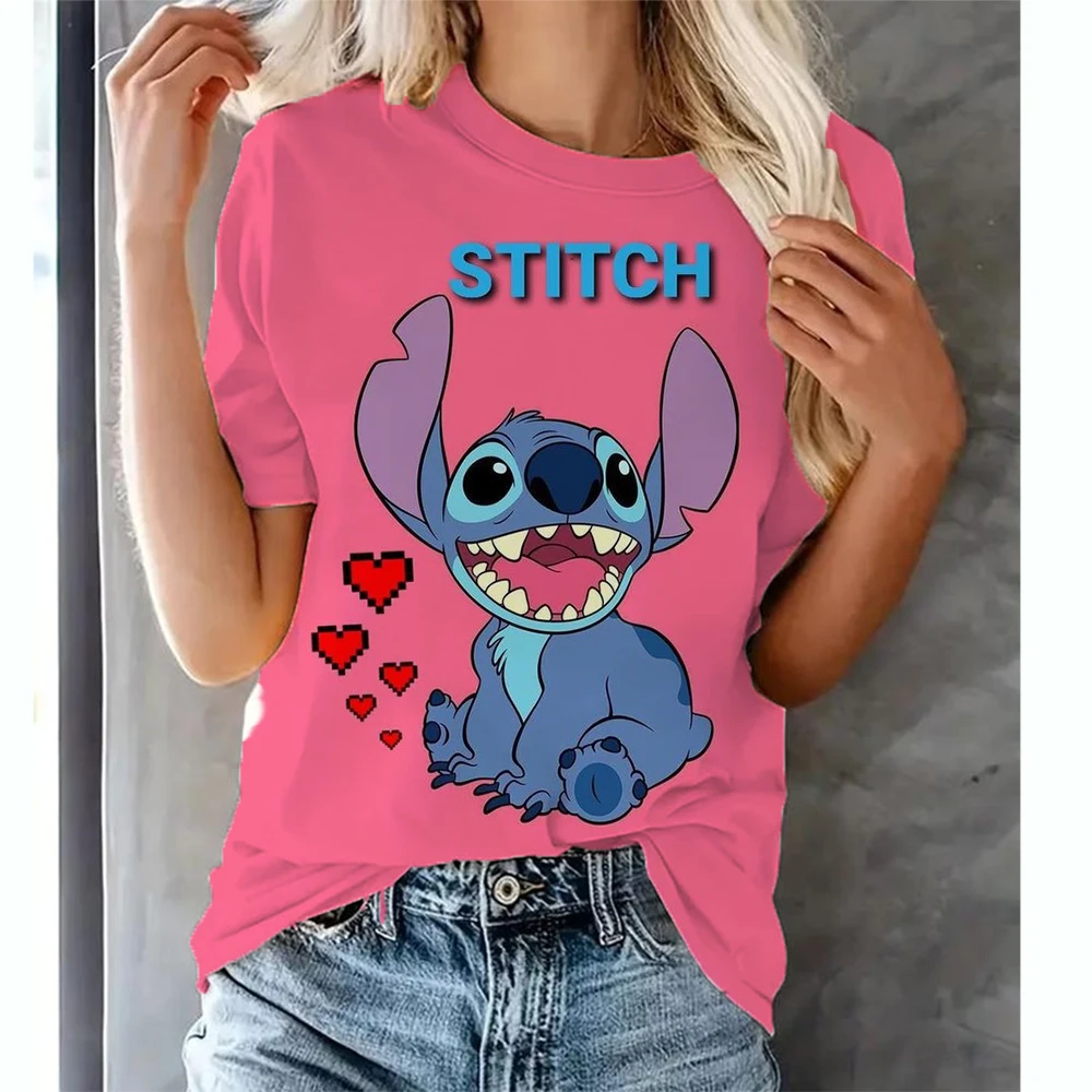 thumbnail image 1 of Camiseta de dibujos animados divertidos de Disney Stitch Camiseta de mujer con estampado de Lilo Stitch Camiseta estilo hip hop Ropa de mujer, 1 of 4