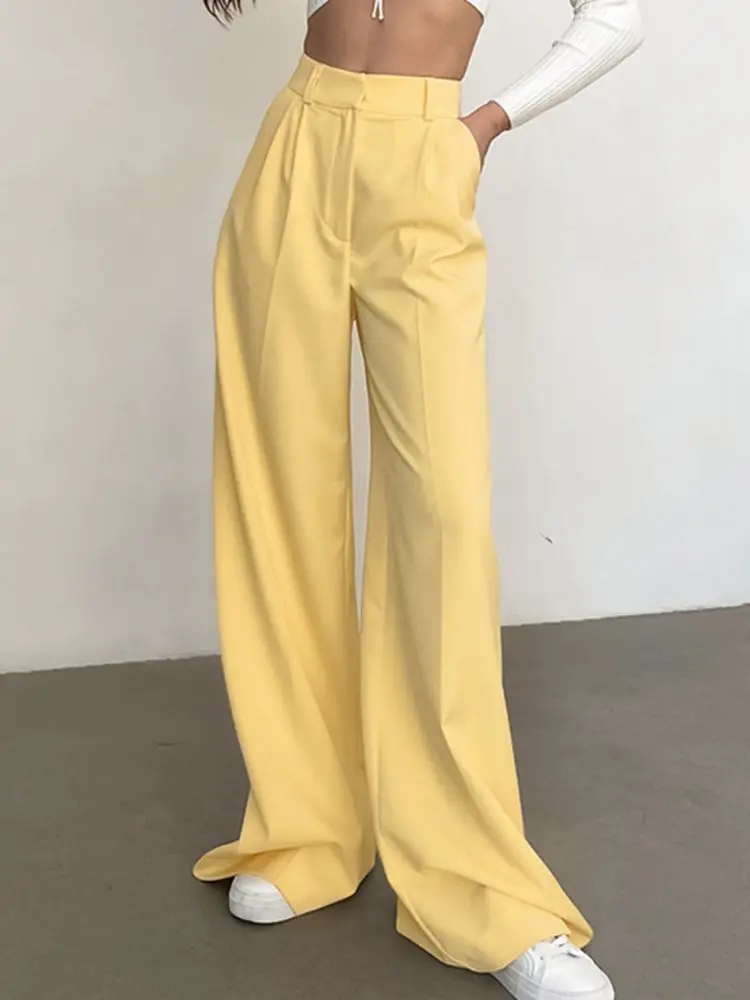 

High Waist Loose Trousers Women Summer All-Match Pleated Casual Palazzo Pants Ladies Floor-Length Trendy Baggy Mopping Pants