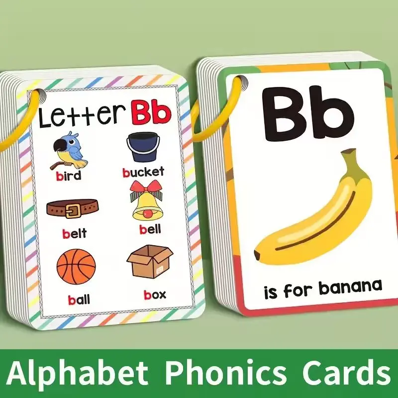 Alphabet Phonics Flash Cards for Toddlers Kids - English Letter Learning Educational Toys Preschool ABC Vocabulary Flashcards