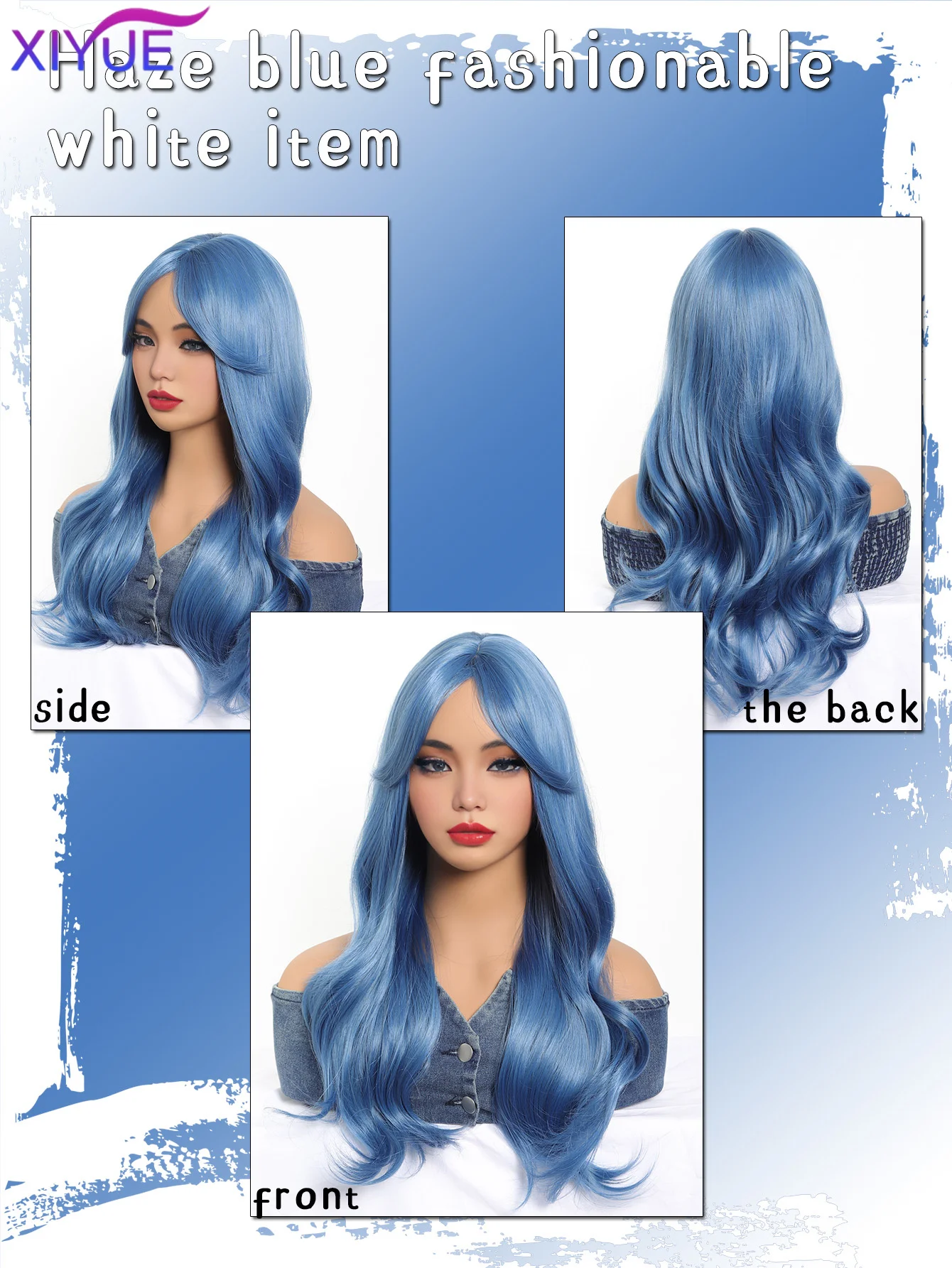 22Inch Sea Blue Color Synthetic Wigs Middle Part Long Natural Wavy Hair Wig For Women Cosplay Drag Queen Party Heat Resistant