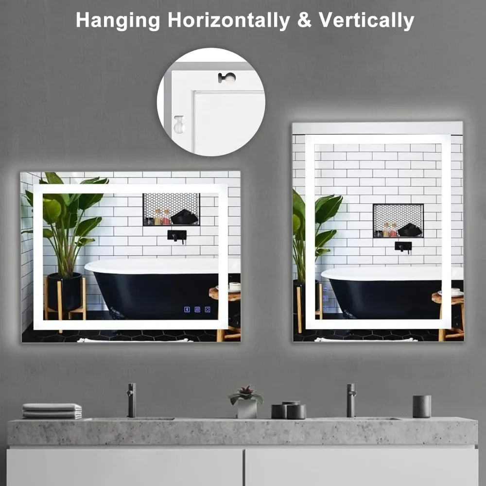 36"&times;28" Dimmable LED Illuminated Bathroom Mirror with Bluetooth Speaker, Anti-Fog Wall Mounted Bathroom Vanity Mirror