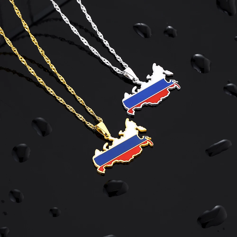 

Модное ожерелье из нержавеющей стали для мужчин и женщин с картой Российской Федерации