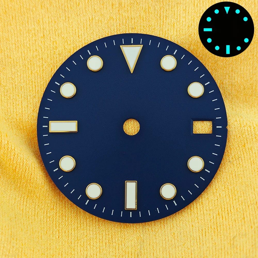 Enhanced Blue Luminous Watch Dial with Calendar - 28.5mm for Face Modification Parts