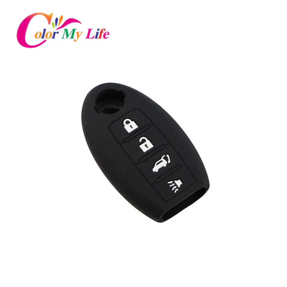 XUKEY Silicone Key Fob Cover Case For Nissan Altima, Sentra, Leaf, Maxima - 4 Button, Black