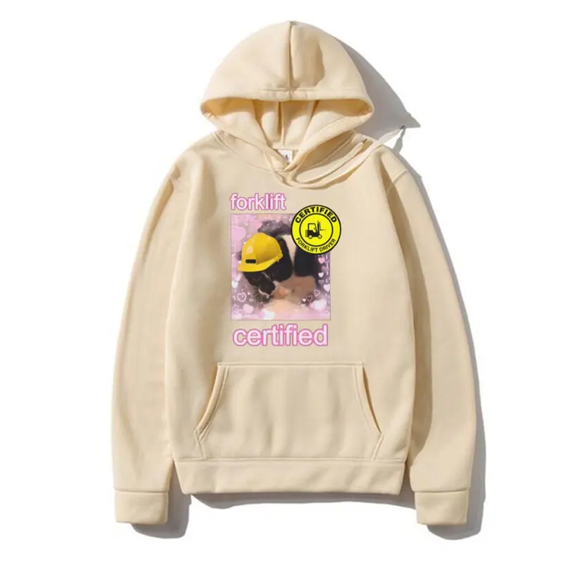 Funny Forklift Certified Cat Meme Style Hoodies Male Autumn and Winter Fashion Oversized Sweatshirt Men Women Stylish Pullover