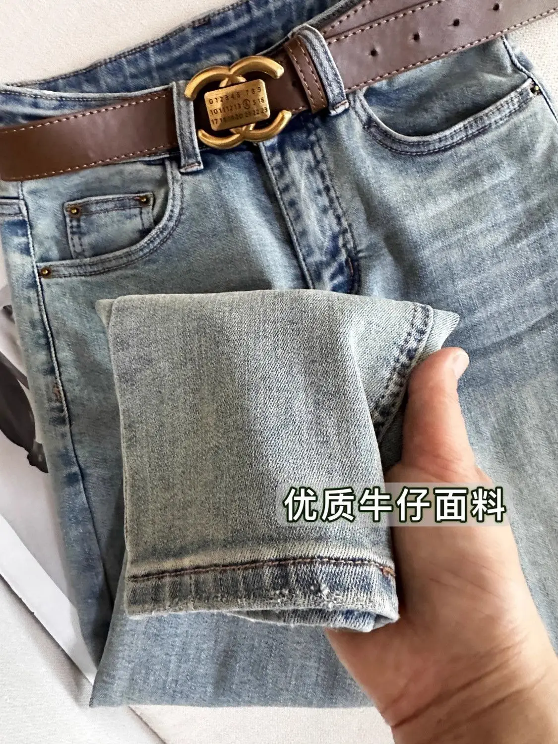 Y2K Light blue jeans for women in spring autumn high waist slim fit straight leg cropped pants trendy cigarette tube pants 2024 4