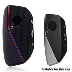 Premium Silicone Alcantara Car Remote Key Case Cover (Red and Blue Line)