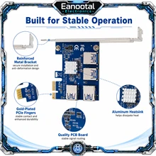 PCIe 1X에서 4개의 USB 3.0 라이저 카드로 변환하는 PCI 익스프레스 4포트 확장 어댑터 (GPU 마이닝 장비, 멀티-GPU 설정용)
