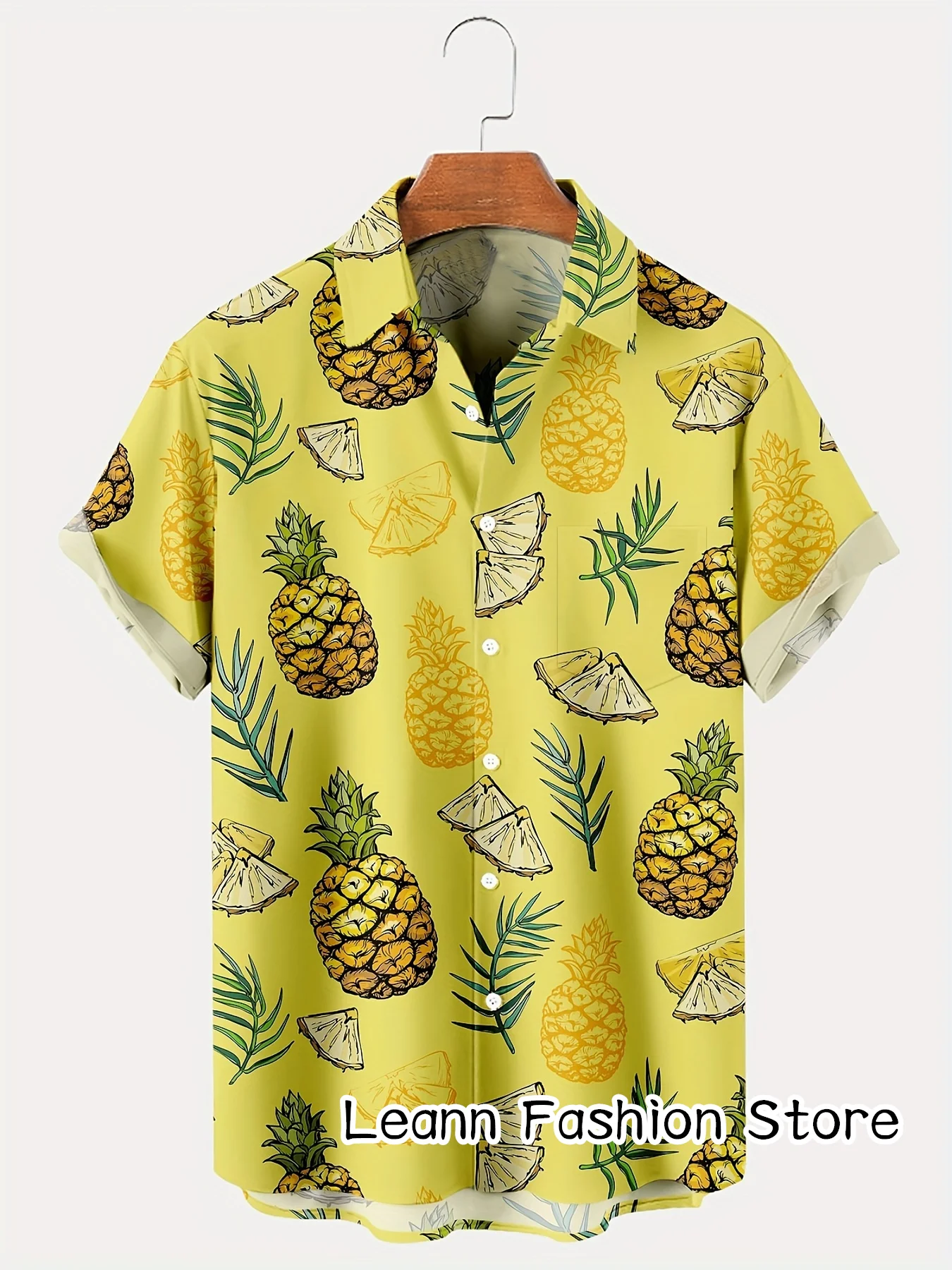 

Men Summer Pineapple Printed Shirt Hawaiian Vacation Clothing Male Beach Style Shirt Short Sleeve Fashion Leisure Shirt