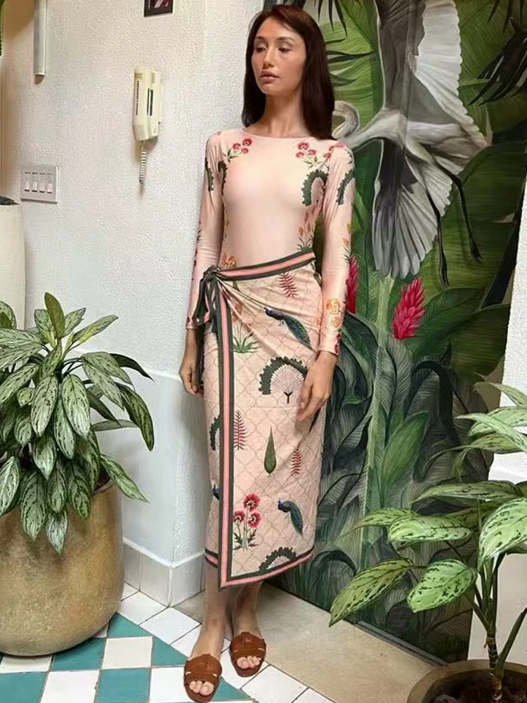 Retro Bikini Printed Fashion Two Piece Swimsuit And Cover Up With Skirt Tight Women's Bandage Summer Beach Luxury Elegant 1