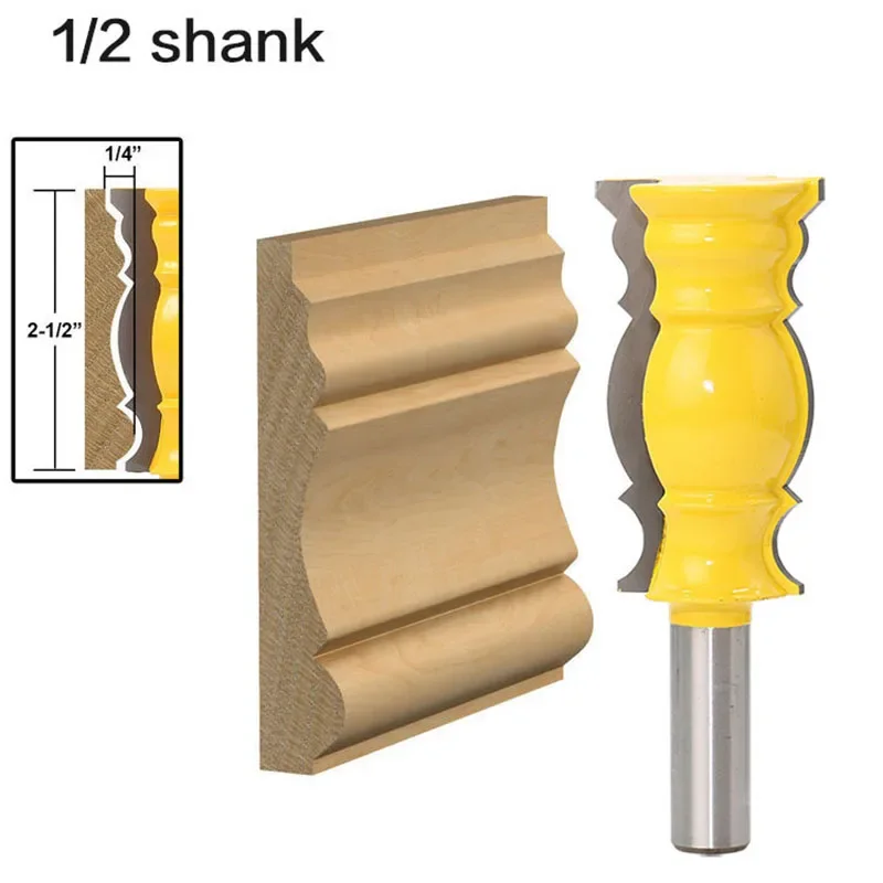 

1PC 1/2" 12.7MM Shank Milling Cutter Wood Carving Crown Molding Oversized 2 1/2" Router Bit Line Knife Woodworking Tenon Cutter