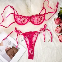 Ensembles de soutien-gorge sexy pour femmes, lingerie à bretelles, dentelle brodée, fée en forme de cœur, sous-vêtements sans couture, transparent, ensemble exotique, ensemble de soutien-gorge et slip 2