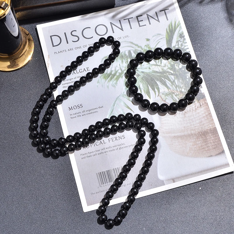 8mm Schwarze Onyx-Perlenkette 10mm Armband-Set für Männer und Frauen Perlen-Choker Lange Halskette Schmuck
