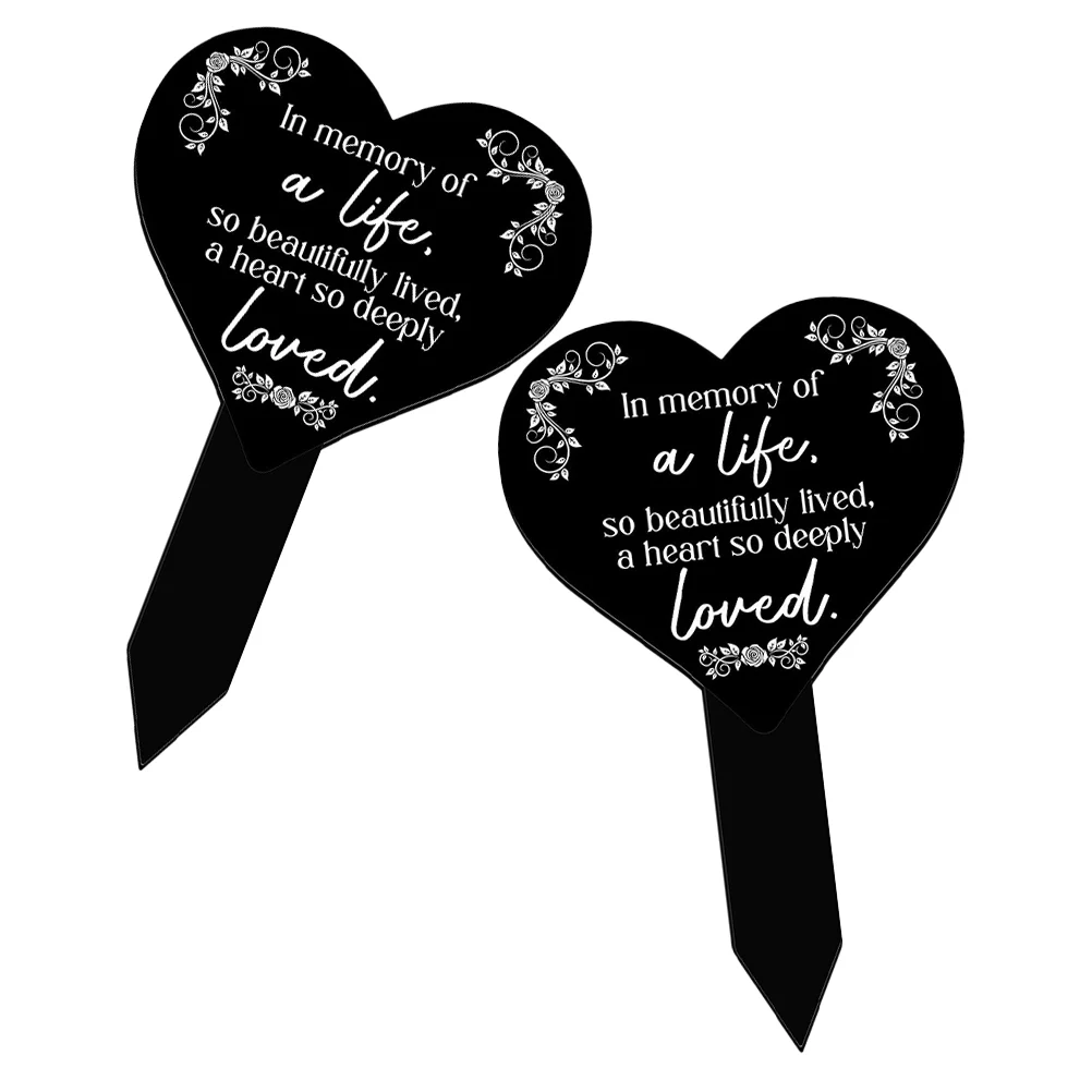 

2Pcs Memorial Heart Stake Decorative Cemetery Stake Yard Stake Sign Inserted Decor Graveyard Plaque