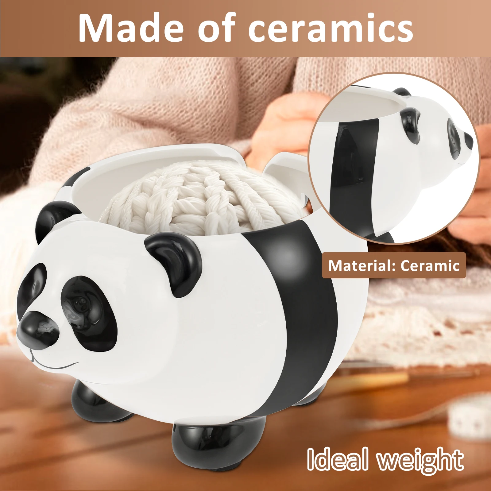 Yarn Bowl Large Capacity Ceramic Crochet Bowl Cute Panda Shape Knitting Decorative Crochet Yarn for Home Tabletop