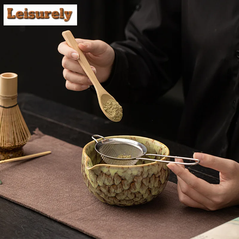 Kiln-Changed Flow Glaze Japanese Matcha Tea Set Bamboo Whisk Teaspoon Tea Sets Indoor Beverage Shop Tea-making Tool Accessories
