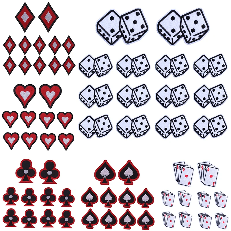 

10PCS/Lots Dices Iron On Patches For Clothing Thermoadhesive Patches For Clothes Playing Cards Appliques DIY Embroidered Patch