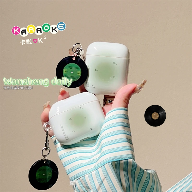 Ins Retro Render Green Record Pendant Soft Case Box Per Airpods 1 2 3 Pro Cover Protettiva Per Auricolari Wireless Bluetooth