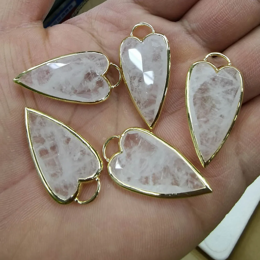

6pcs Gold Plated Faceted Natural Stone Amazonite Clear Quartz Crystal Arrow Head Healing Point Pendants
