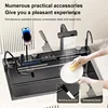 Stainless Steel Waterfall Kitchen Sink Honeycomb Scratch Resistant Right Drain Wash Basin Large Single Slot Smartphone Holder 2