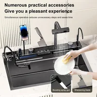 Stainless Steel Waterfall Kitchen Sink Honeycomb Scratch Resistant Right Drain Wash Basin Large Single Slot Smartphone Holder 2